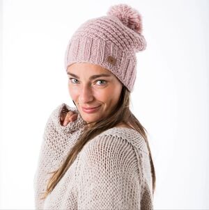 Fuza Wool Denmark Pink Lambswool Pom Winter Hat Hand Knit Oeko-tex Fleece Lined
